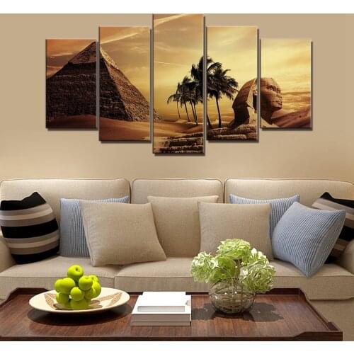 5 Pieces Oil Painting Poster Module Room Wall Pyramid Egypt Sphinx Sunset Landscape Picture Art HD Home Decoration Frameless