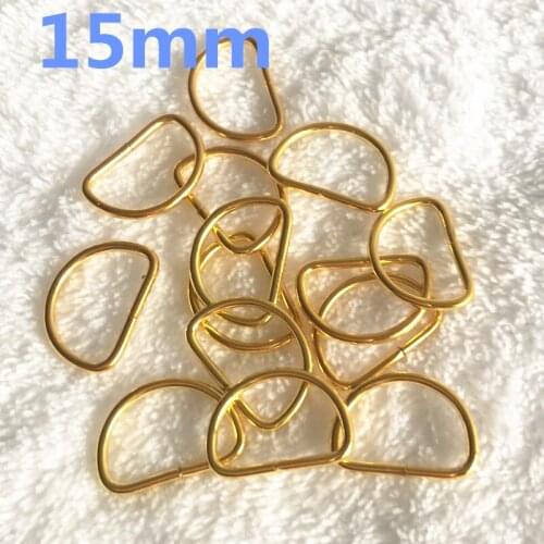 50pcs 15mm 0.6'' D Shaped buckle Non-Welded Half Round DIY Gold Plated D-Rings Webbing Strapping Bags Garment Sew Accessories