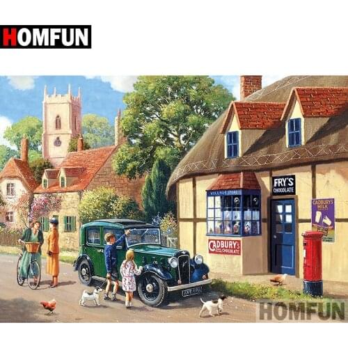 HOMFUN 5D DIY Diamond Painting Full Square/Round Drill "Town scenery" 3D Embroidery Cross Stitch gift Home Decor A08237