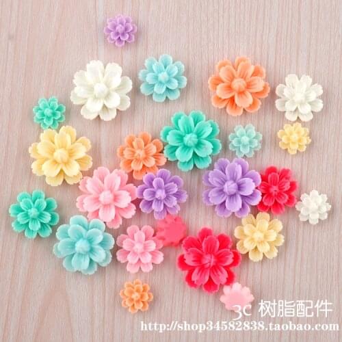 50Pcs Mixed Size Resin Flower Decoration Crafts Kawaii Bead Flatback Cabochon Fridge Magnet Scrapbook DIY Accessories Buttons