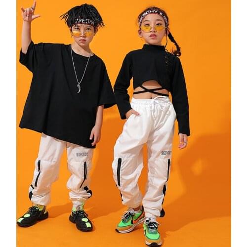 Jazz Dance Costumes Kids Black White Street Dance Practice Performance Clothing Child Hip Hop Rave Outfit Casual Clothes DC3217