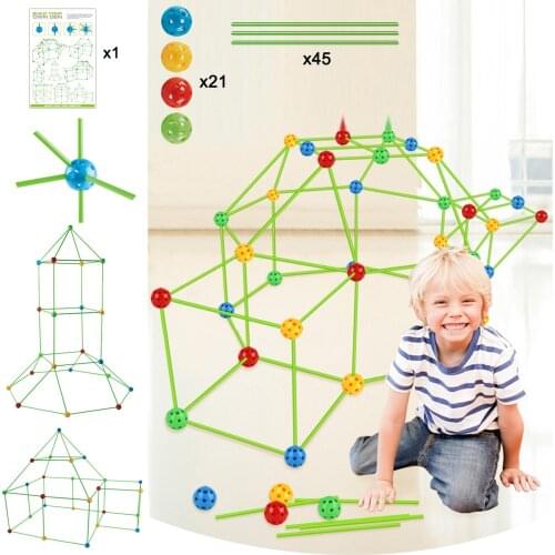 DIY Tent Construction Kit for Kids Build Fort Castles Tents Rockets Tunnels Play Set Home Child Hut Boys Girls Toy Tents Gift