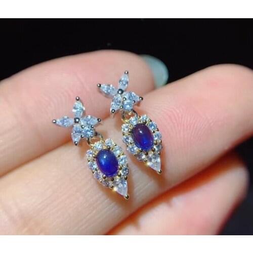 Elegant clover water drop natural blue sapphire drop earrings Natural gemstone earrings 925 silver girl women party gift jewelry