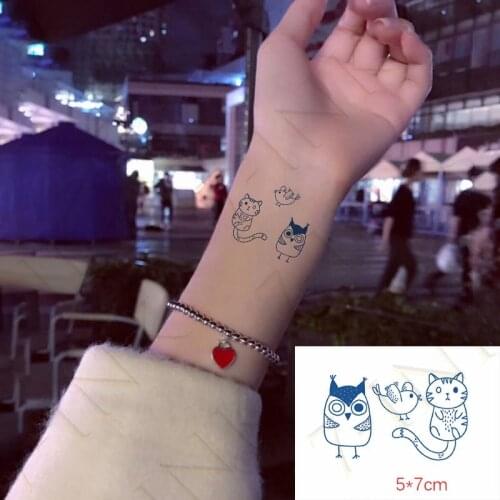 Personality Waterproof Temporary Juice Ink Tattoo Sticker Cat Owl Little Bird Fruit Gel Lasting Art For Men And Women