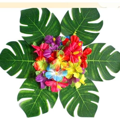 Artificial Plants Green Palm Monstera Leaves Hawaii Luau Party Summer Jungle Theme Decoration Wedding Birthday Home Table Decor