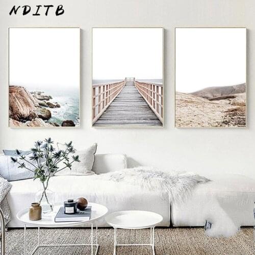 Scandinavian Nature Landscape Poster Nordic Decoration Canvas Art Print Coastal Bridge Wall Picture Painting Modern Home Decor