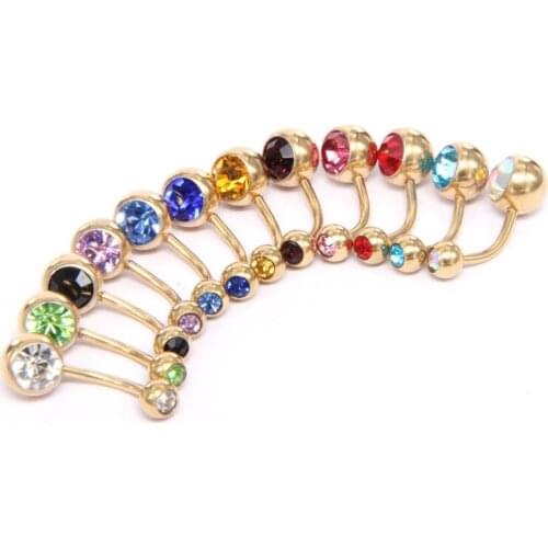 30PC Mix Color Belly Button Rings Double Crystal Gold Color Navel Piercing Bar Body Piercing Jewelry Belly Piercing Wholesale