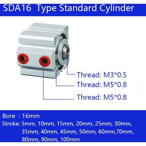 SDA16x25, 16mm Bore Compact Air Cylinders Dual Action Air Pneumatic Cylinder SDA16X25,SDA16X30,SDA16X40,SDA16X50