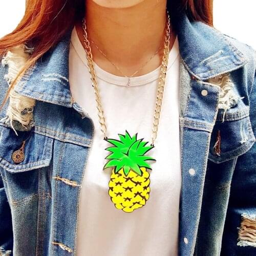Summer Super Big pineapple fruit series acrylic necklaces For Women Hyperbole Long Pendants Necklace N18007