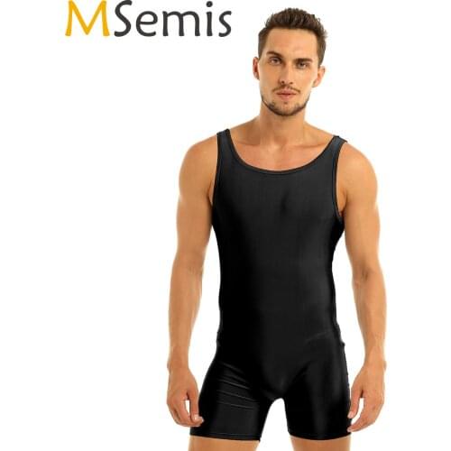 Mens Bodysuit Leotard Wrestling Singlet Sleeveless One Piece Sport Gym Bodysuit Thong Leotard Biketard Unitard Gym Bodystocking