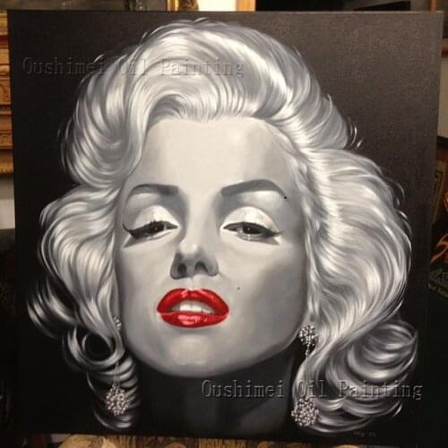Skills Artist Pure Hand-painted Modern Black and White Marilyn Monroe with Red Tip Oil Painting On Canvas For Wall Decorative