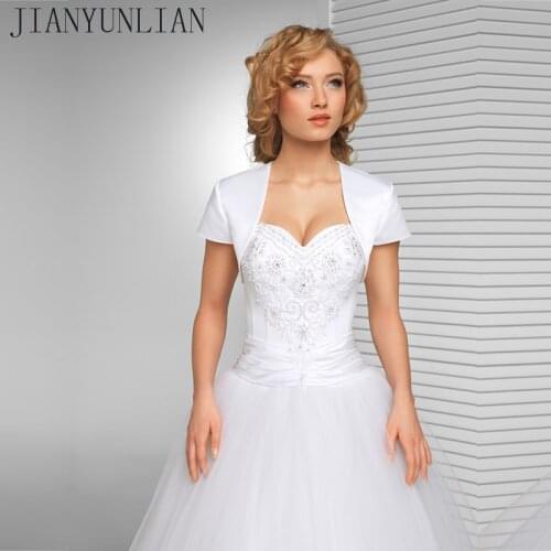 New Arrival White Bridal jacket Wedding Satin Shrug Bolero Cap Sleeve Custom Made Bridal Jacket Custom made wedding coat 2021