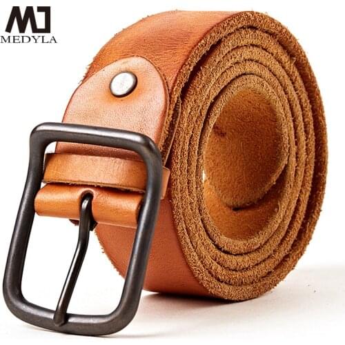 MEDYLA Mens Belt Top Layer Leather Casual High Quality Belt Vintage Design Pin Buckle Genuine Leather Belts For Men