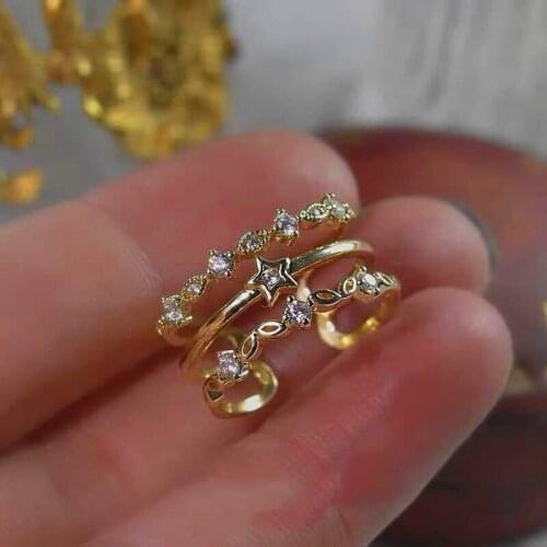 Luxury Female Crystal White Stone Ring Cute Yellow Gold Wedding Rings For Women Small Bridal Star Engagement Ring