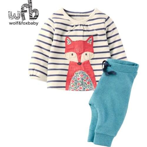 Retail 0-6 years sets full-sleeves cartoon fox striped Sweatshirts + solid color pants kids children spring autumn fall