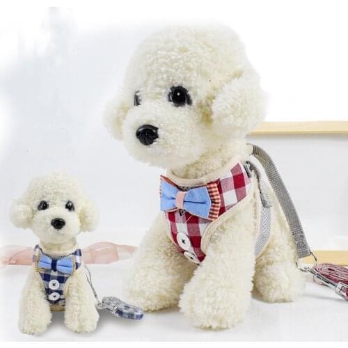 1Pcs Mesh Breathable Dog Harness Adjustable Leash New Bow Plaid Puppies Cat collars Chest Strap Chihuahua Teddy Pet leads
