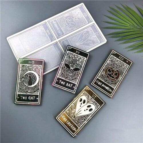 Halloween Tarot Silicone Mold DIY Pumpkin Bat Tarot Keychain Pendant Decoration Crystal Epoxy Resin Mold