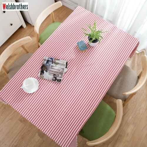 Cotton and linen striped tablecloth is a restaurant living room birthday party outdoor decoration and practical tablecloth2018