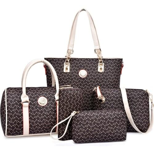 PU Leather Handbag 6pcs Bags For Women 2020 Fashion Shoulder Crossbody Bag Printed Ladies Tote Hand Bags Clutch Purses Handbags