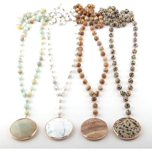 Fashion Bohemian Jewelry Semi Precious Stones Rosary Chain Matching Stone Pendant Necklaces For Women Ethnic Necklace