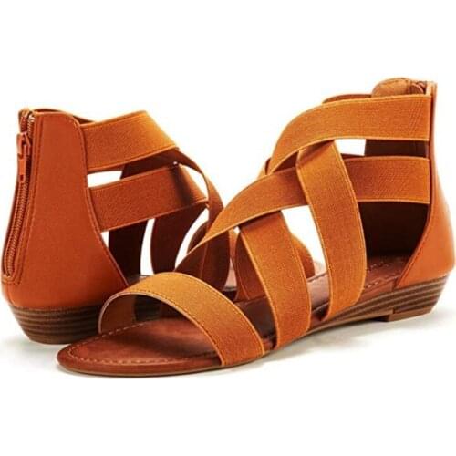 Women Sandals Summer Casual Rome Retro Zipper Ladies Wedges Shoes Comfortable Solid Color Non-Slip Beach Open Toe Female Sandals