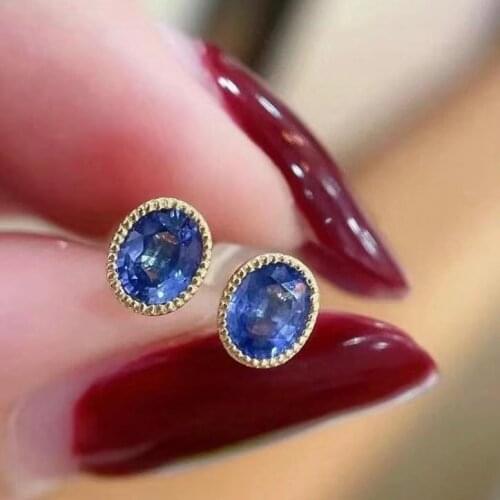 Classic elegance round Natural gemstone stud earrings 925 silver 4*5mm natural blue sapphire stud earrings women gift jewelry
