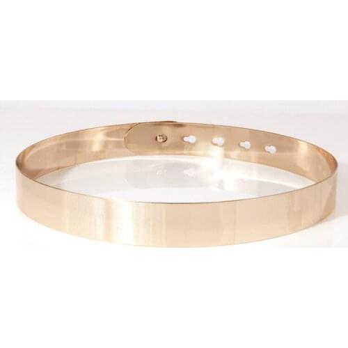 Women Punk Full Metal Mirror skinny Waist Belt 2019 Metallic Gold Plate 3cm Wide Chains Lady ceinture sashes for dresses RT04