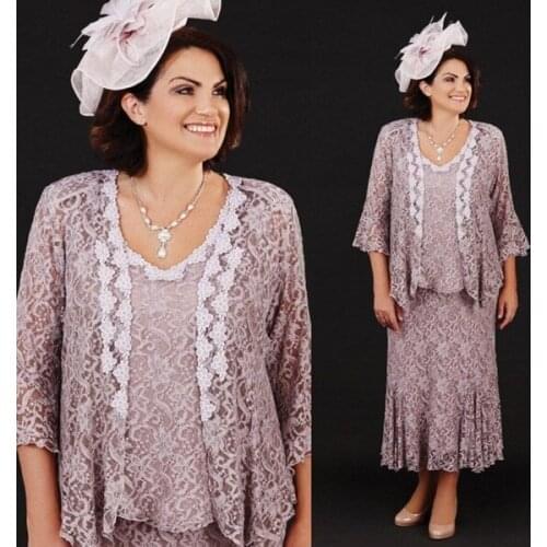 Plus size Lace Mother Of The Bride Dresses Suits Vintage Women Formal Wedding Guest Dresses 3 Pieces Mothers Gowns Vestidos