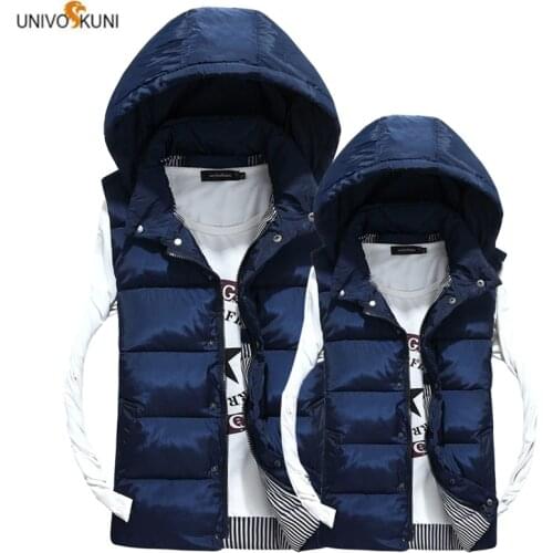 UNIVOS KUNI 2019 Autumn Winter New Arrival Couple Warm Vest sleeveless Hooded Solid Color Big Size 3XL Q6034