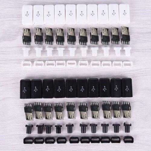 10pcs 4 in 1 DIY Micro USB Welding Type Male 4Pin Plug Connector Plastic Cover white/black