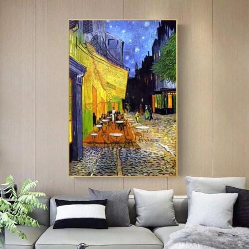 100% Hand Painted Famous Van Gogh Cafe Terrace At Night Oil Painting on Canvas Wall Art Pictures for Living Room Frameless