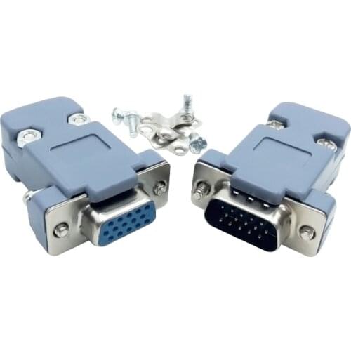 DB15 15 hole pin 3 rows Parallel VGA Port Adapter male female plug socket Solder Welded Connector+Plastic Shell Cover