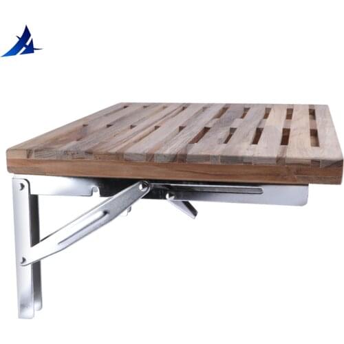 445mm*330mm Teak Wall Mount Fold Down Bench with Slots for Boat, Shower Room, Steam, Sauna Room