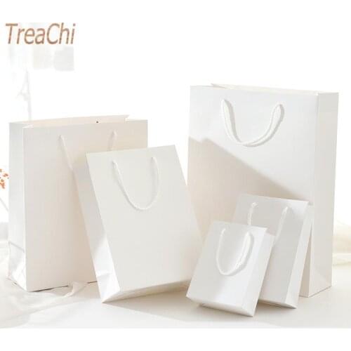White Kraft Paper Handbag Jewelry Gift Bag Party Decoration Candy Cookie Bag 1 Pcs
