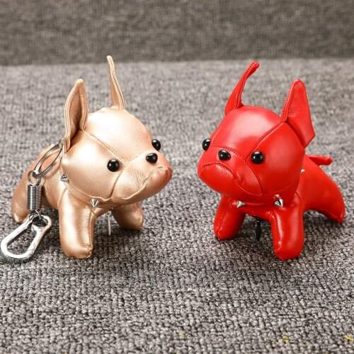 Cute Animal Dog Key Chain PU Leather Bulldog Keychain Charm Bag Car Key Ring брелок Pendant Accessories Trinkets