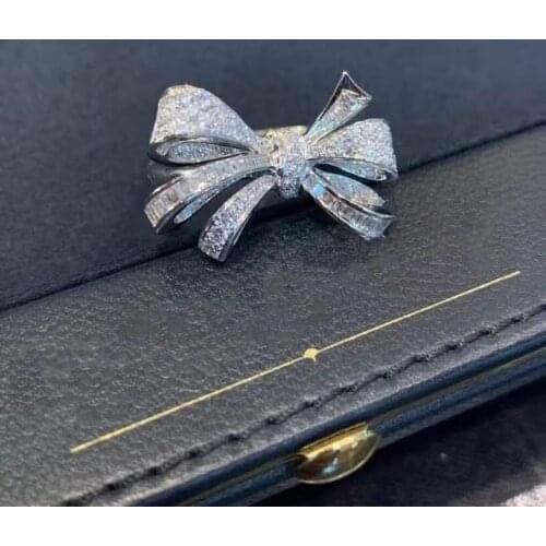 Brand Pure 925 Sterling Silver Jewelry Bowknot Rings CZDiamond Rings Wedding Jewelry Engagement Bowknot Ring Luxury Jewelry