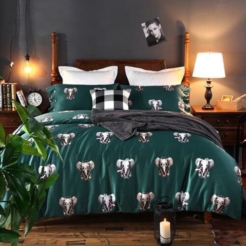 Egyptian cotton Reactive Printing elephant swan Bedding Sets Bed Sheet Queen King size 4pcs
