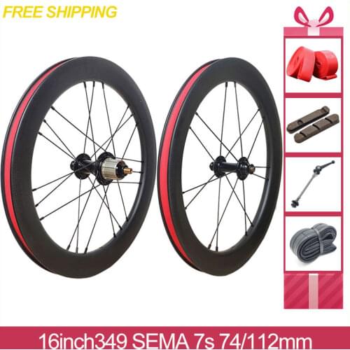 16inch 349 Folding Bicycle Carbon Fiber Wheel Set T700 SEMA 7speed 74/112mm Rim Brake 30mm 38mm Depth For Brompton