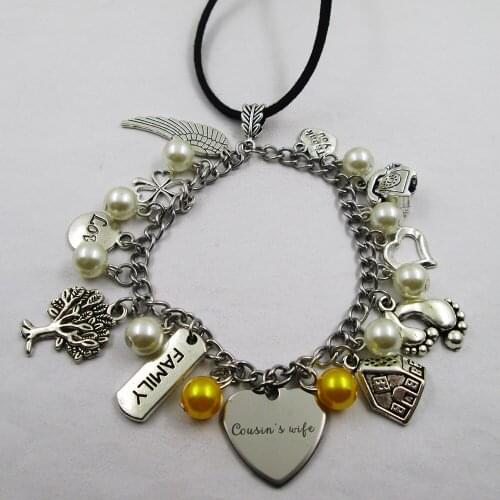 Cousins wife family theme home love leather stainless steel chain rearview mirror christmas tree decoration Bag ornaments