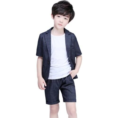 Boys Summer Short-sleeved Suit Sets Children Formal Piano Performance Wedding Costume Flower Kids Blazer T-shirts Pants Outfits