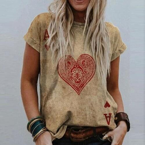 Summer retro ladies' Valentines day new shape 3D printing short-sleeved T-shirt, fashionable casual faded pullover top dress