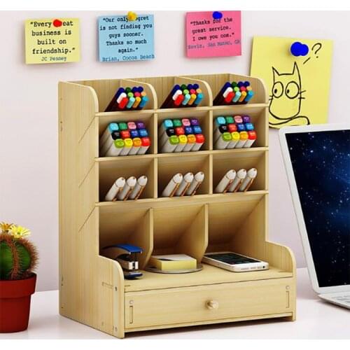 Multi-function Pen Holder Wooden Desktop Pencil Organizer Office Stationary Storage Box School Desk Stand Case Home Organiser