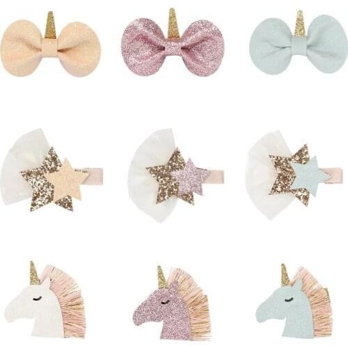 Boutique 15pcs Fashion Cute Tassels Unicorn Hairpins Glitter Star Bow Horse Hair Clips Princess Headwear Hair Accessories