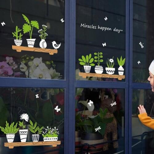 Wall Sticker Bonsai Plant Pattern Self-adhesive PVC Background Glass Sticker for Cafe Wall Sticker Home Decor