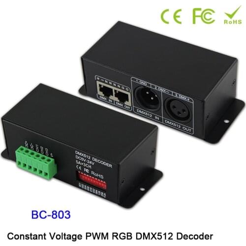 BC-803 RGB DMX512 controller DC5V-24V 5A*3CH constant voltage PWM RGB DMX512 Decoder for RGB led strip led lamp wall washers