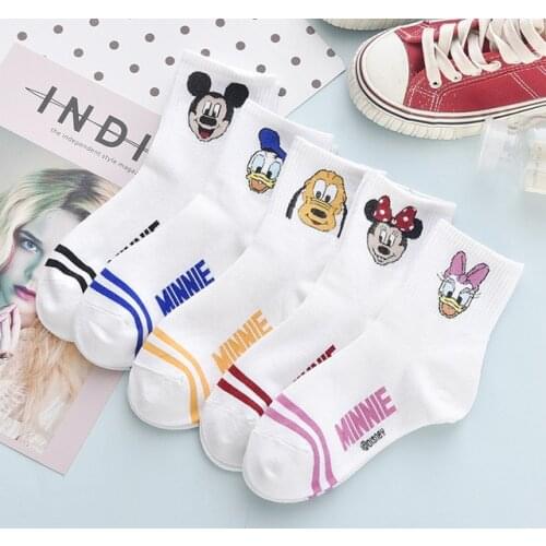 5Pairs Disney Women Girls Socks Mickey Mouse Cotton Woman Girls Fashion Boat Cute Socks Ankle Low Anime Donald duck Autumn Sock