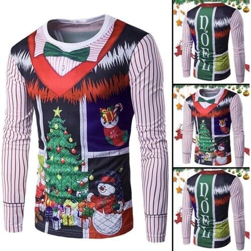 New Fashion Men Personality Christmas Tree Printing Round Neck Fake Two-Piece Blouse Long-Sleeved 3D Print T-shirt For Boy