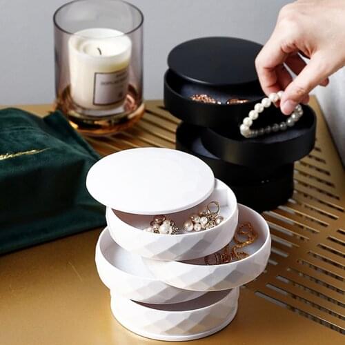 2020 New Ladies Simple Four-Layer Rotatable Jewelry Storage Box Accessories Makeup Container Desktop Debris Makeup Storage Box