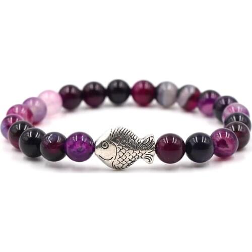 Charm Colorful Stone beads DIY Bracelet Zinc alloy fish Bracelets Bangles for Men&Women Charm Jewelry Pulseras Celebration gifts