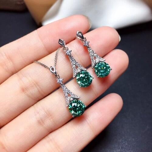 Top Quality Exquisite Silver Chain Women Wedding Necklace Earring Sets Women Green Zircon Crystal Gemstones Jewelry Sets